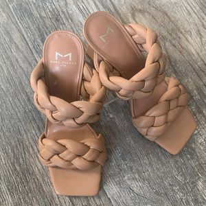 MARC FISHER Womens Beige Braided Padded Hammy Leather Heeled Sandal Size 6M